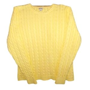 Women's Large L.L Bean Yellow Cable Knit Crew Neck 100% Cotton Sweater